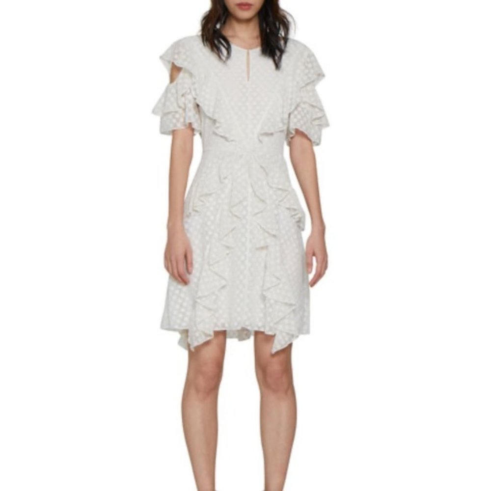 NWT Walter Baker off white Ruffled sheer polkadot dress